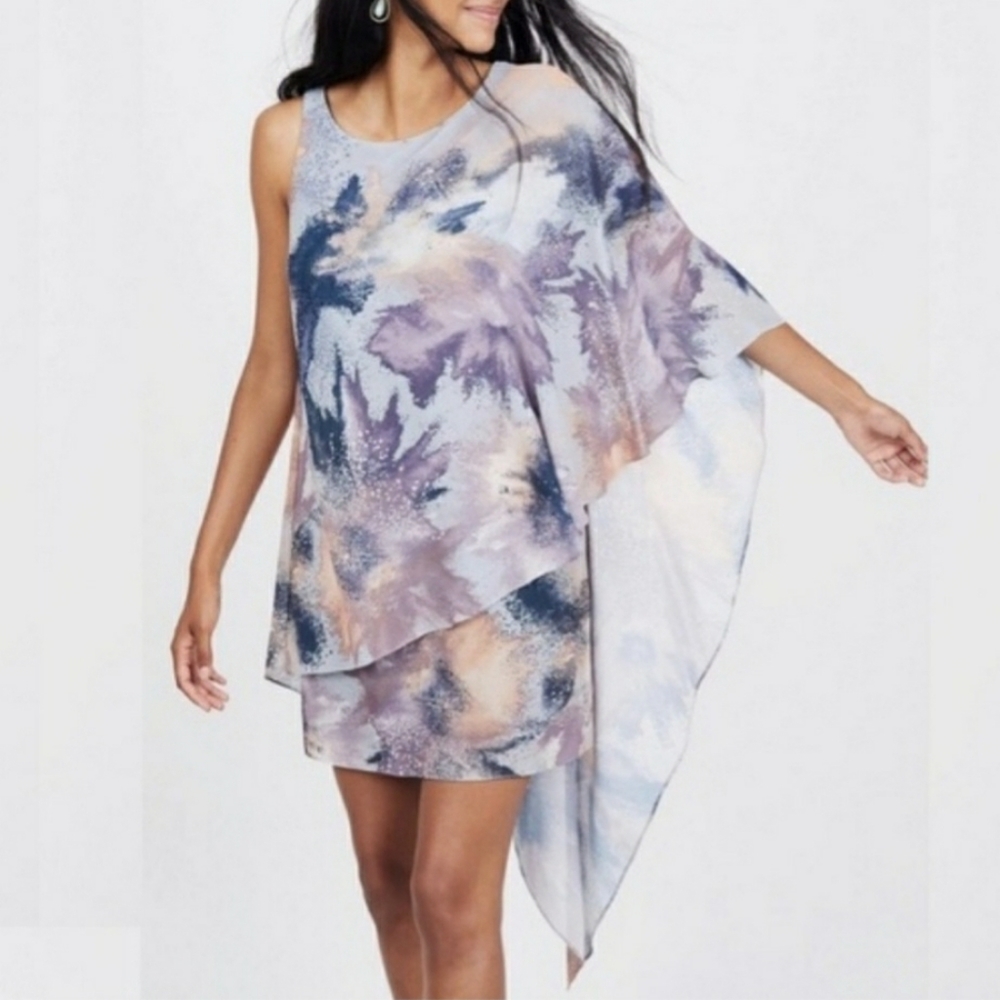 Badgley Mischka Asymmetrical Dress in Blue and Purple